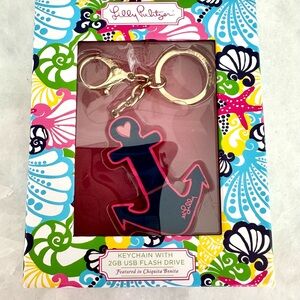 Lilly Pulitzer Pink and Navy Anchor USB Keychain